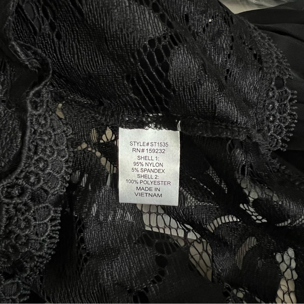 Story On Pleated Sleeve Lace Blouse Top Sheer Black See-Through - Picture 11 of 11